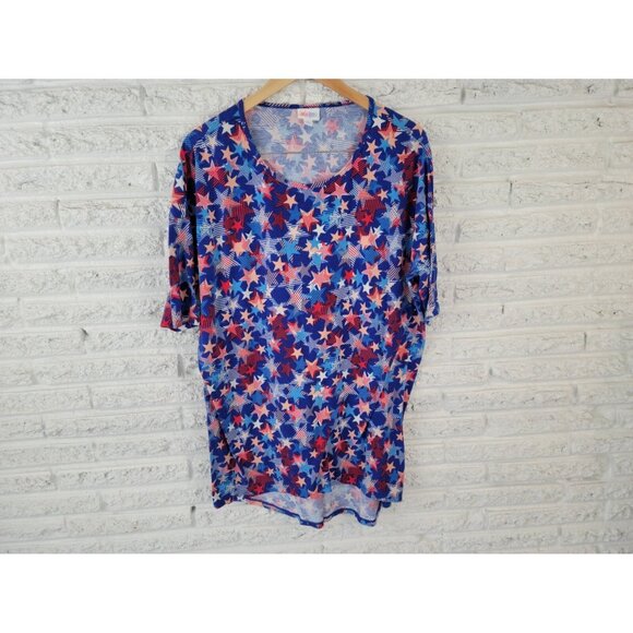 Patriotic Lularoe Womens Top Extra Large XL Tee Fourth of July Asymmetric D21E - Picture 1 of 8